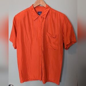 Daniel Hechter Paris 100% Silk Unisex Orange Camp Shirt Short Sleeve Men's S/P